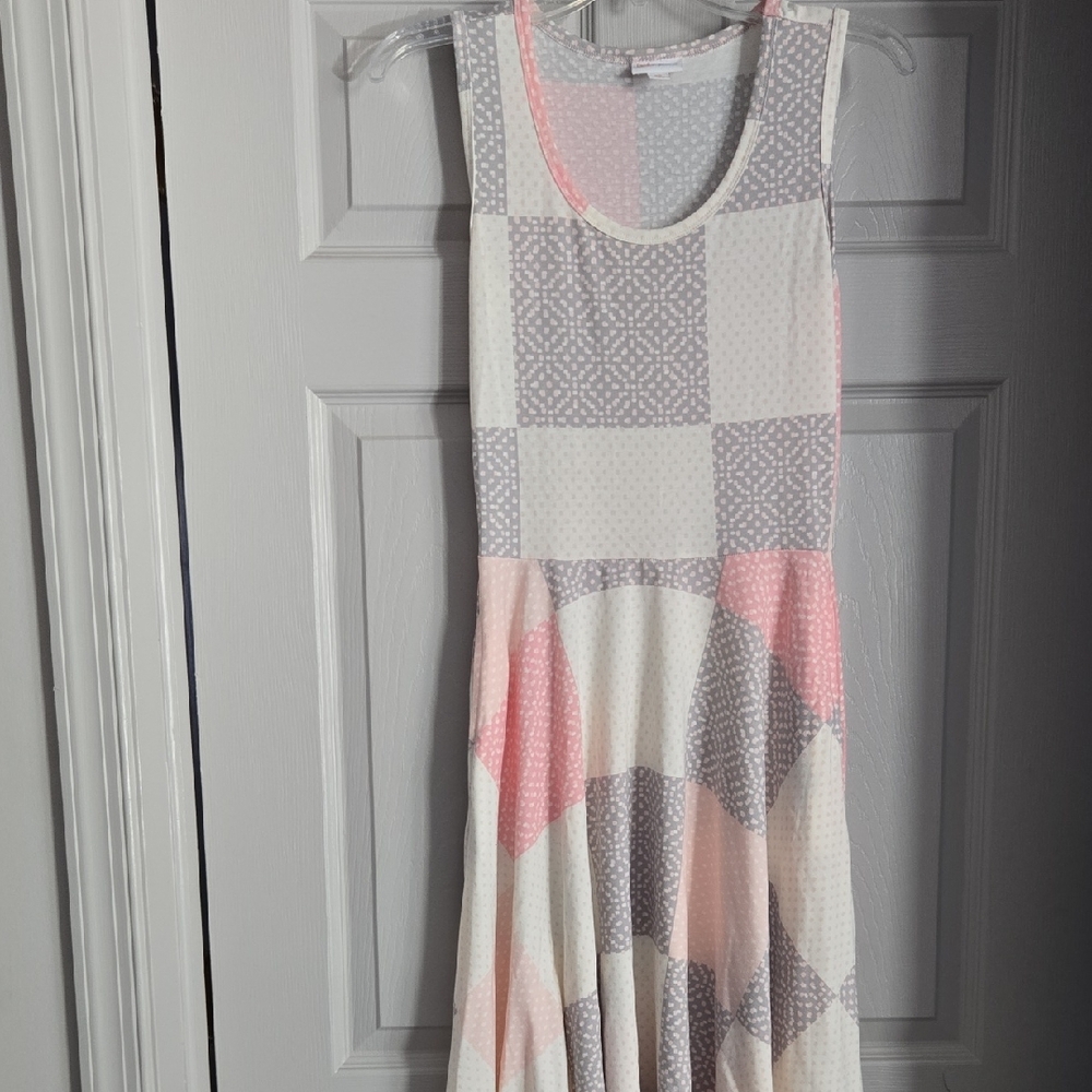 LuLaRoe Pink and Gray Sleeveless Dress